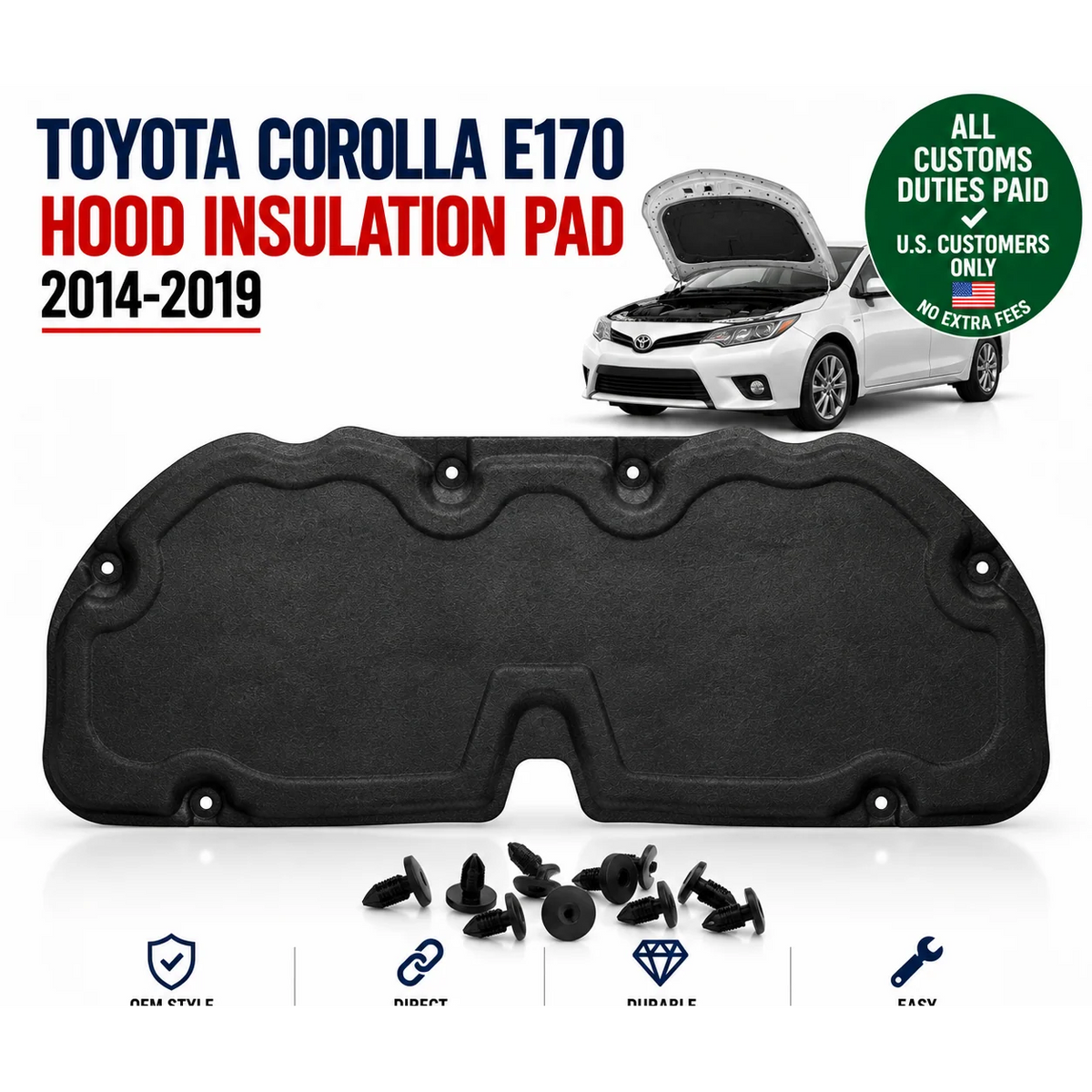Hood Insulation Pad for Toyota Corolla E170 2014-2019 Bonnet Insulator Mat