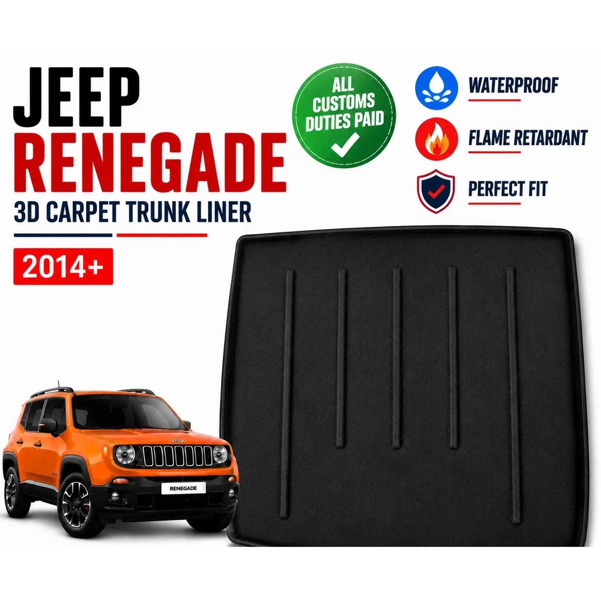 3d Carpet Trunk Liner for Jeep Renegade Waterproof Cargo Mat 2014-2026