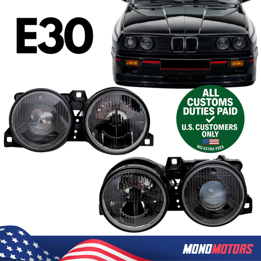Black Headlight Assembly Set Left Right for BMW E30 1982-1994