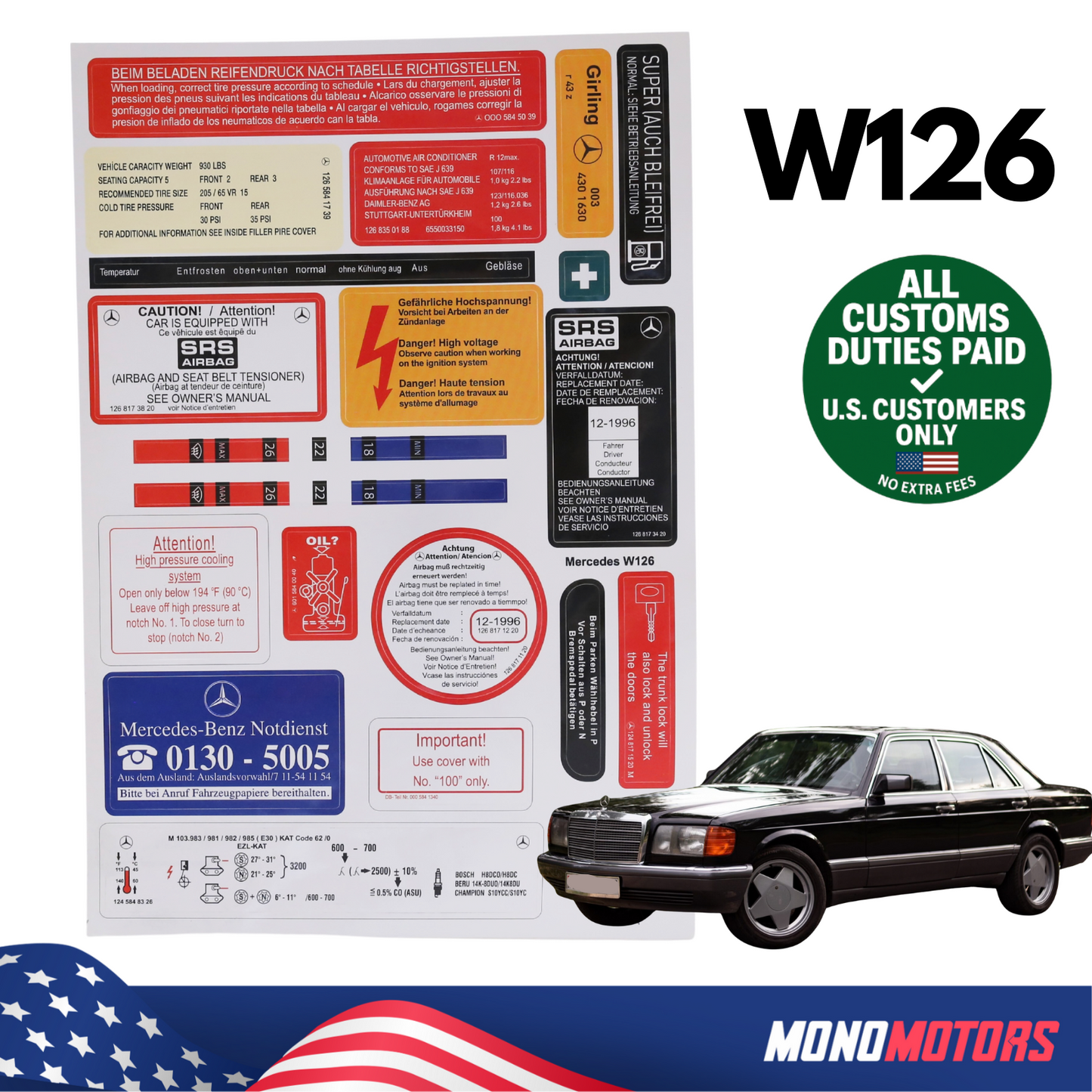 Stickers Decals Set Best Quality for Mercedes W126