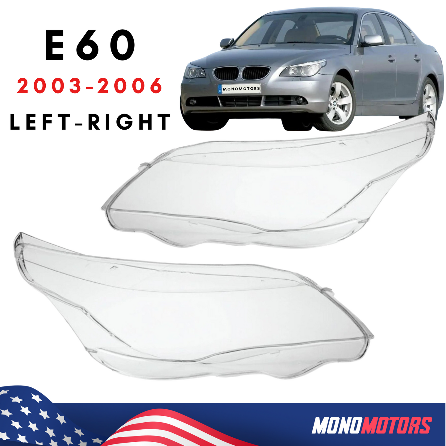 Headlight Lens for BMW E60 5 Series 2003-2006 Headlamp Smooth Clear Cover Part