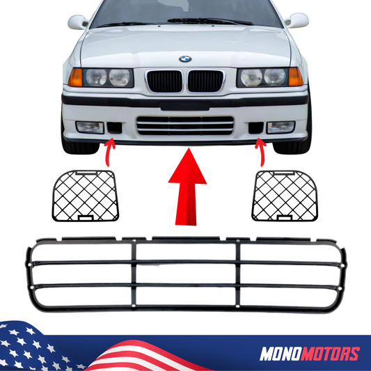 3 Pcs Grille Set for BMW E36 M-tech Bumper Slat Type & Metal