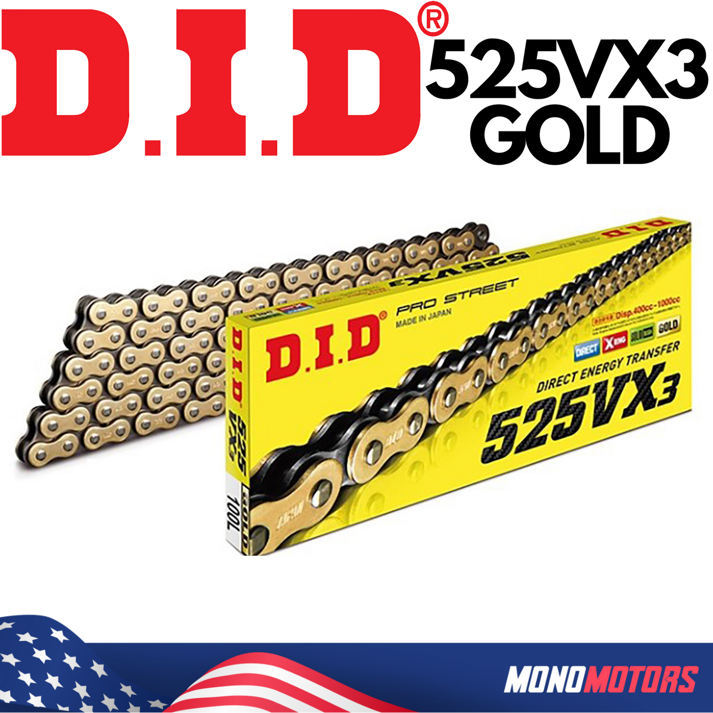 120 Links D.i.d Did 525VX3 525 Vx3 Gold Chain with Rivet Master Link