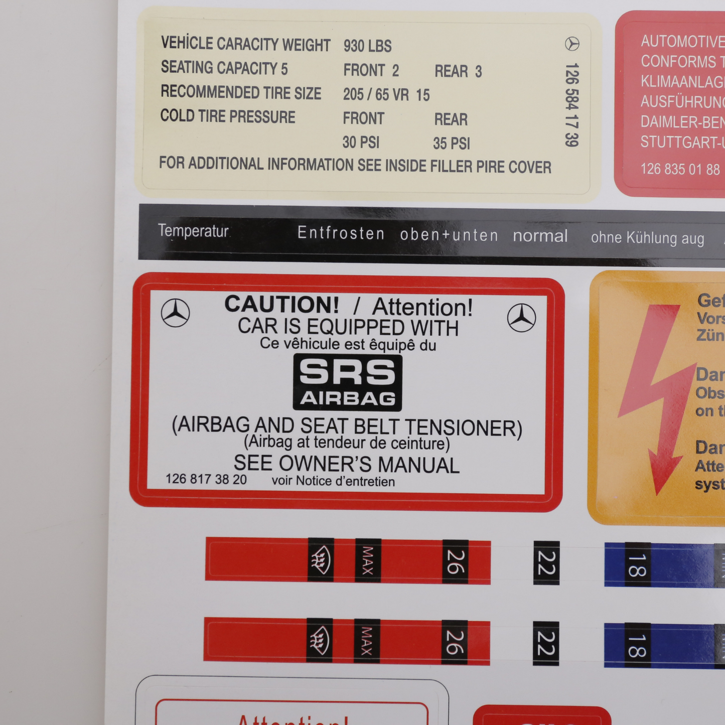 Stickers Decals Set Best Quality for Mercedes W126