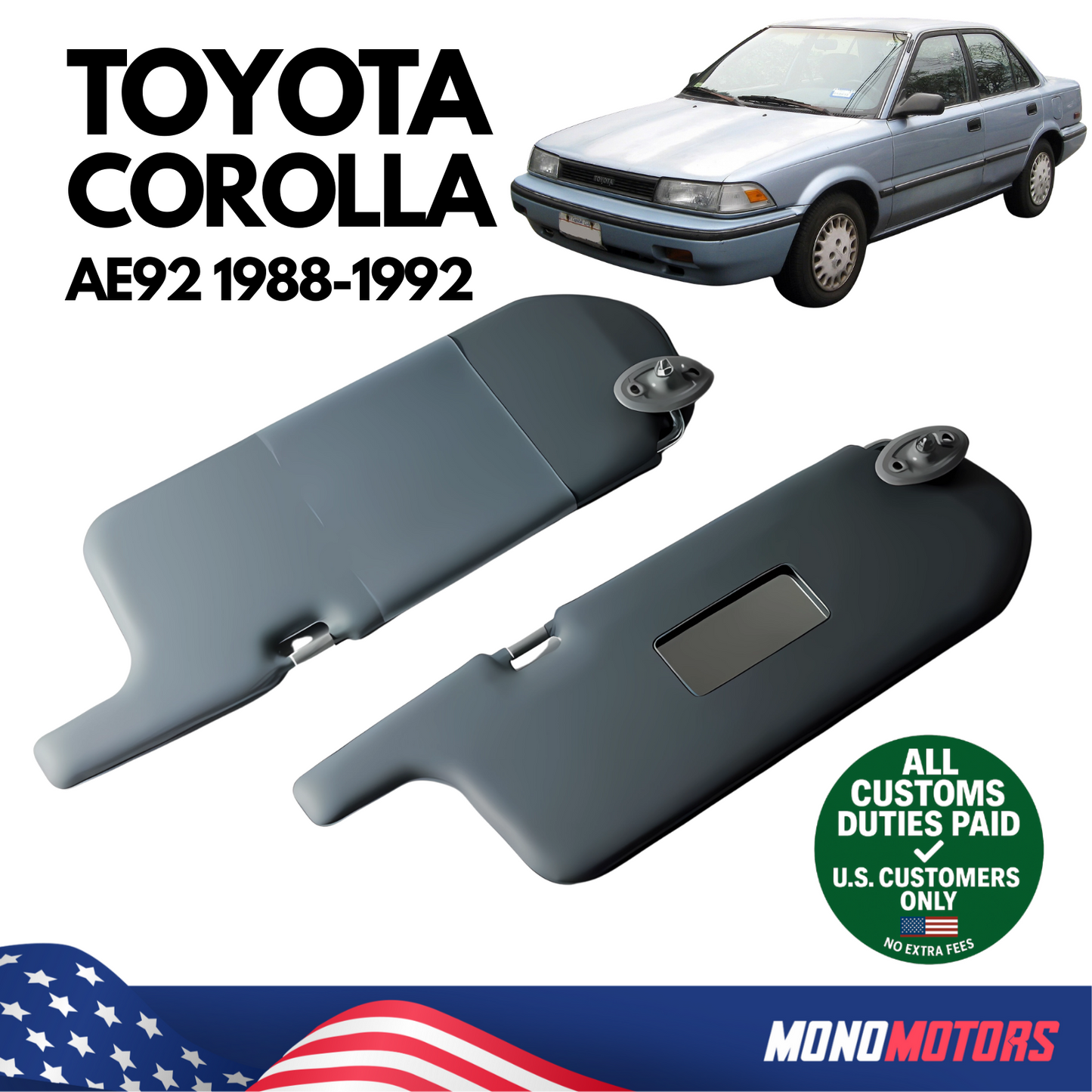 Interior Sunvisor Pair 2pcs for Toyota Corolla Ae92 1988–1992 TY01020000