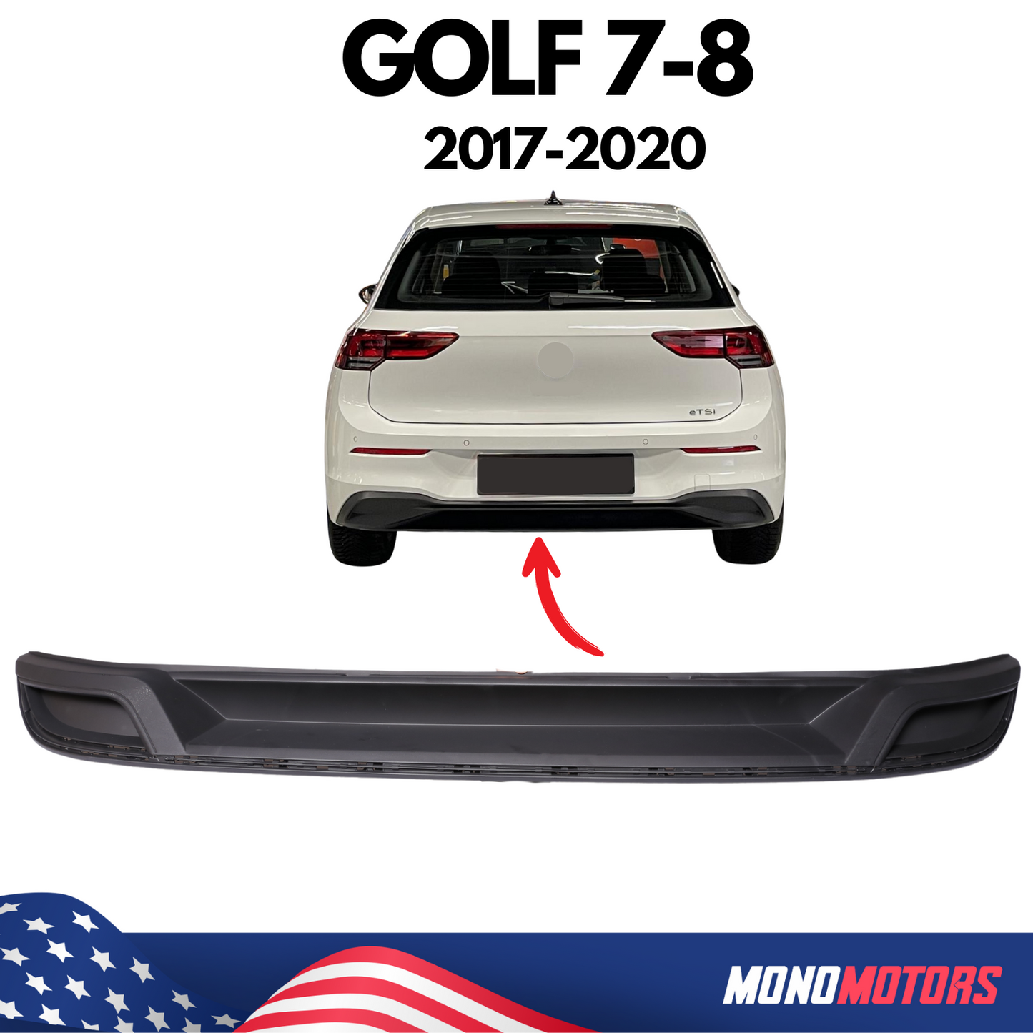Rear Bumper for Golf 7-8 Mk7.5 2017-2020 Lower Rear Bumper Spoiler Trim Diffuser