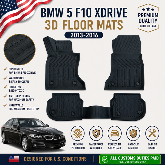 Rubber Floor Mats for BMW 5 F10 Xdrive 2013-2016 3d Tpe 4pcs Black