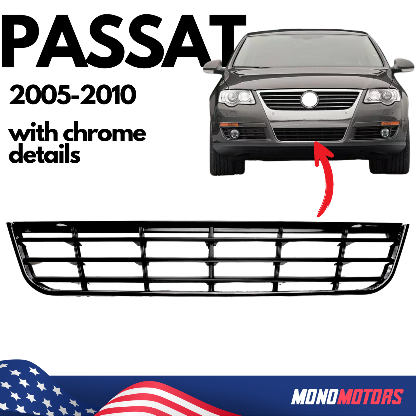 Volkswagen Passat 2005-2010 Front Grille with Chrome Details VW Lower Grille