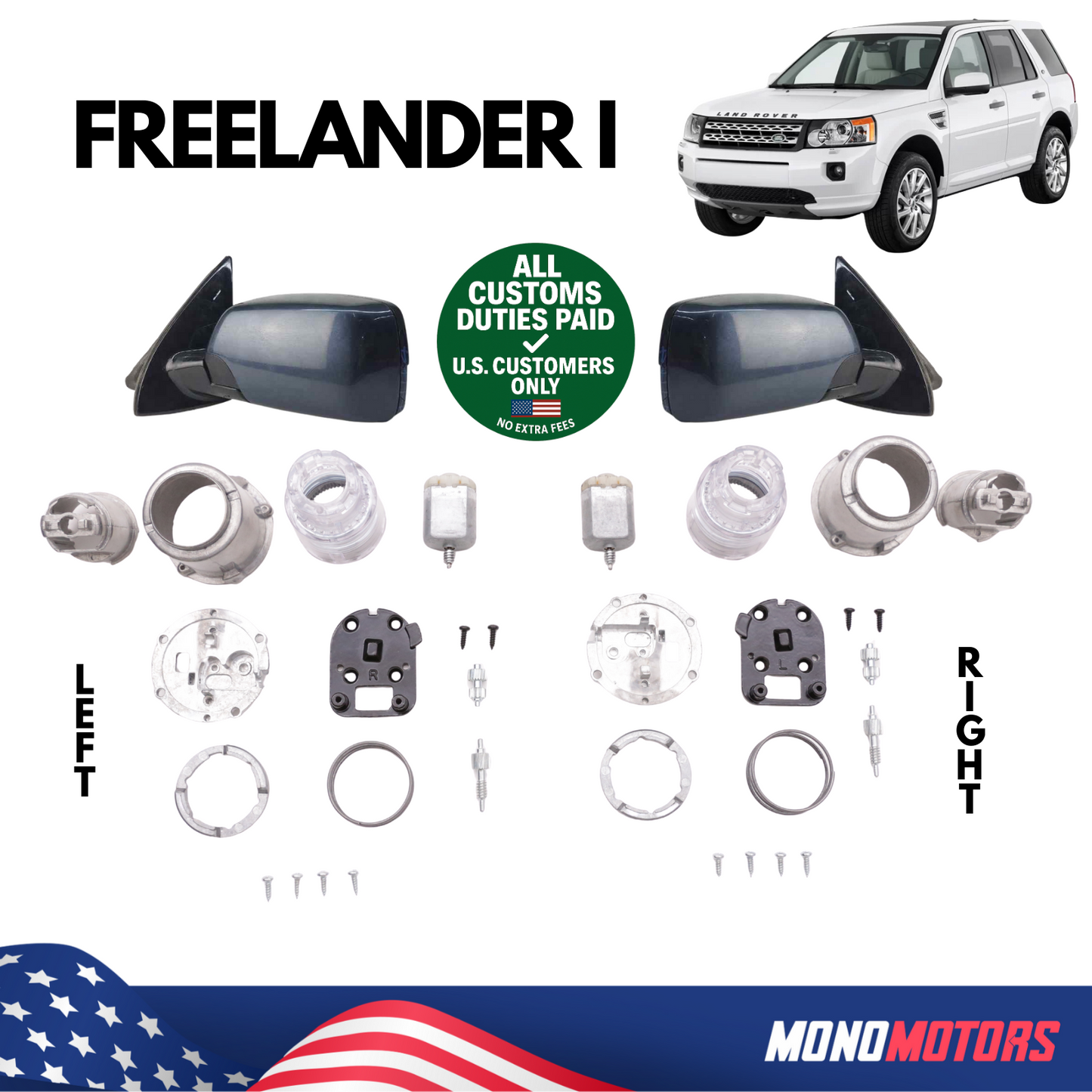Folding Side Square Mirror Repair Kit with Motor L+r for Land Rover Freelander 1