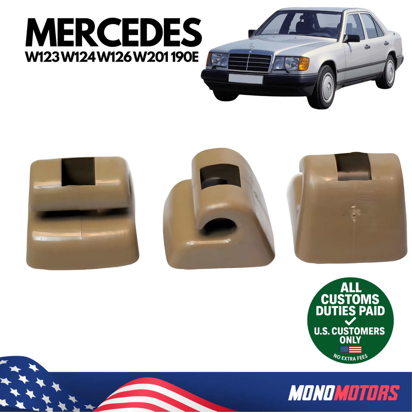 Interior Sunvisor Clip Beige 2x for Mercedes W123 W124 W126 W201 190e 1268100012
