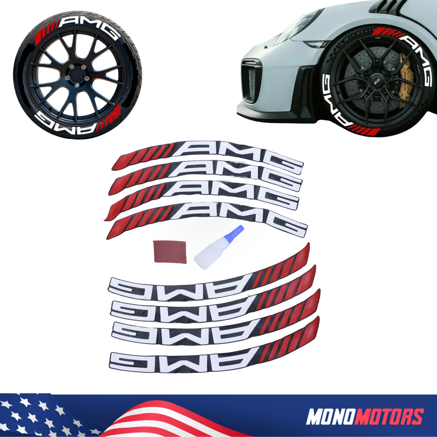 AMG Tire Letter Stickers for Mercedes Benz 3d Raised Rubber Decals 4pcs