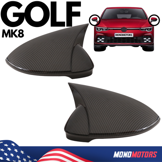 2x Carbon Black Side Mirror Covers Cap for VW Golf 8 Mk8 2020-24 R-line GTI