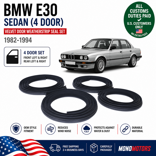 Velvet Door Weatherstrip Seal Set for BMW E30 Sedan 1982-1994 4pcs