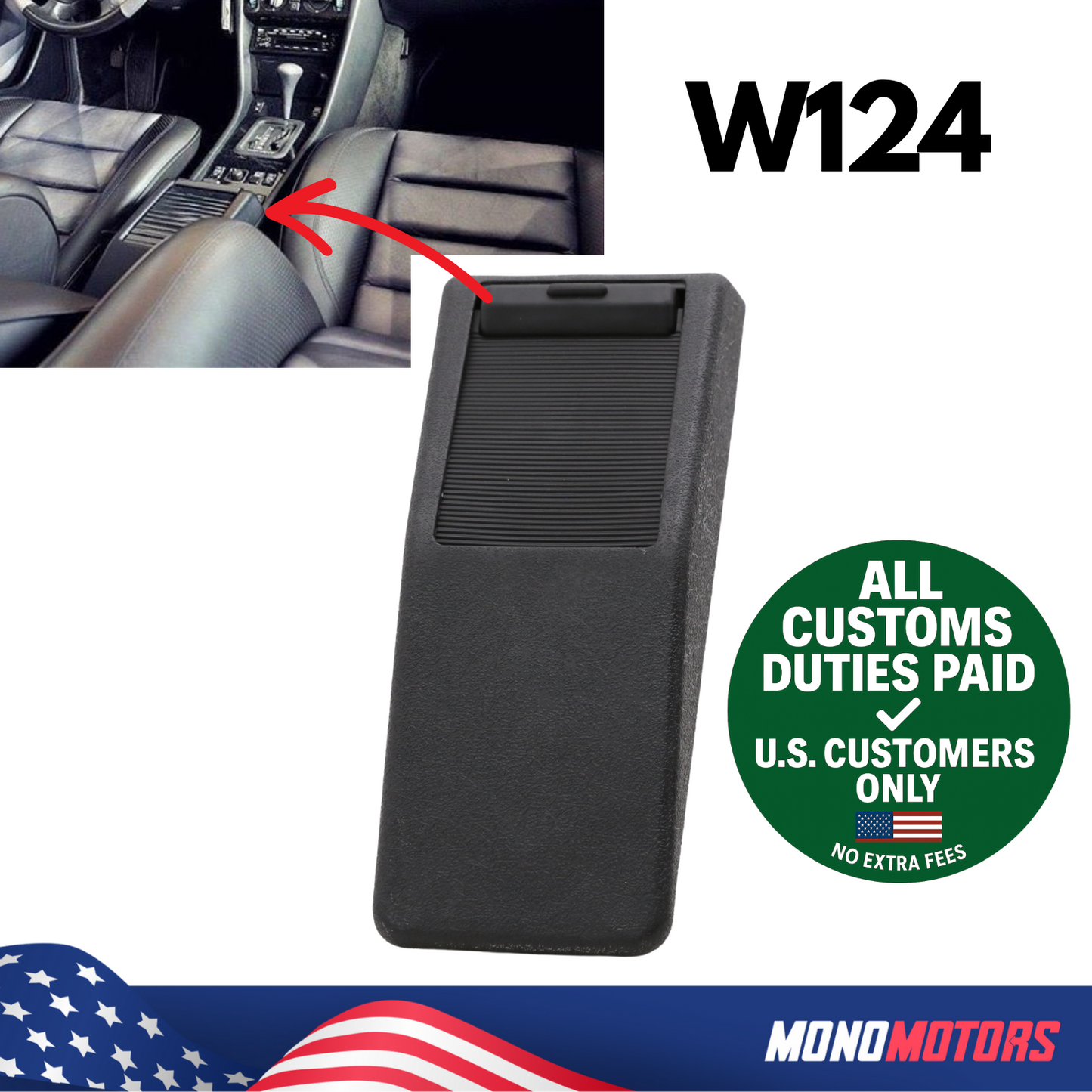 Center Console Storage Box Armrest Black for Mercedes W124 1985-1995 1246800852