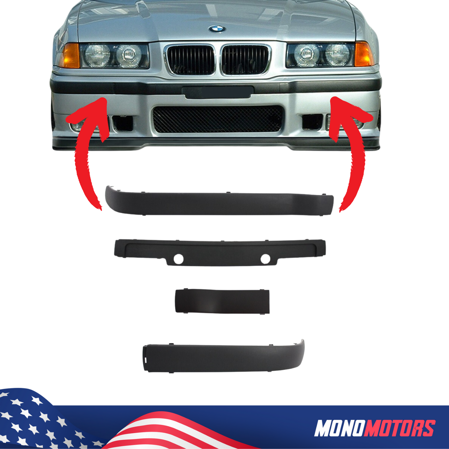 BMW E36 3 Series Front M3 Bumper Trim Full Set Moulding Strip