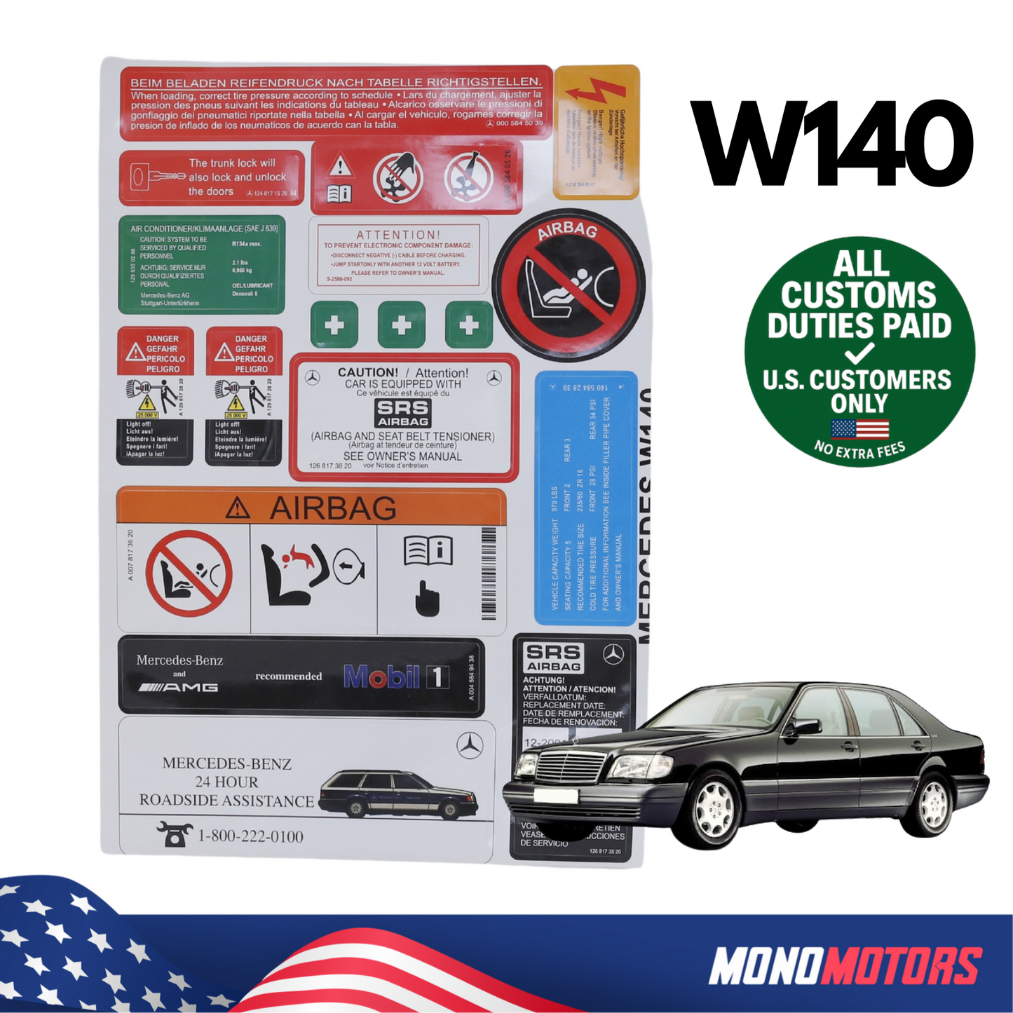 Stickers Decals Set Best Quality for Mercedes W140