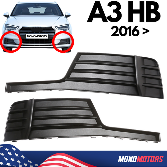 Front Bumper Fog Light Grille Bezel Cover Lower for Audi A3 Hb 2017-2020 Pair