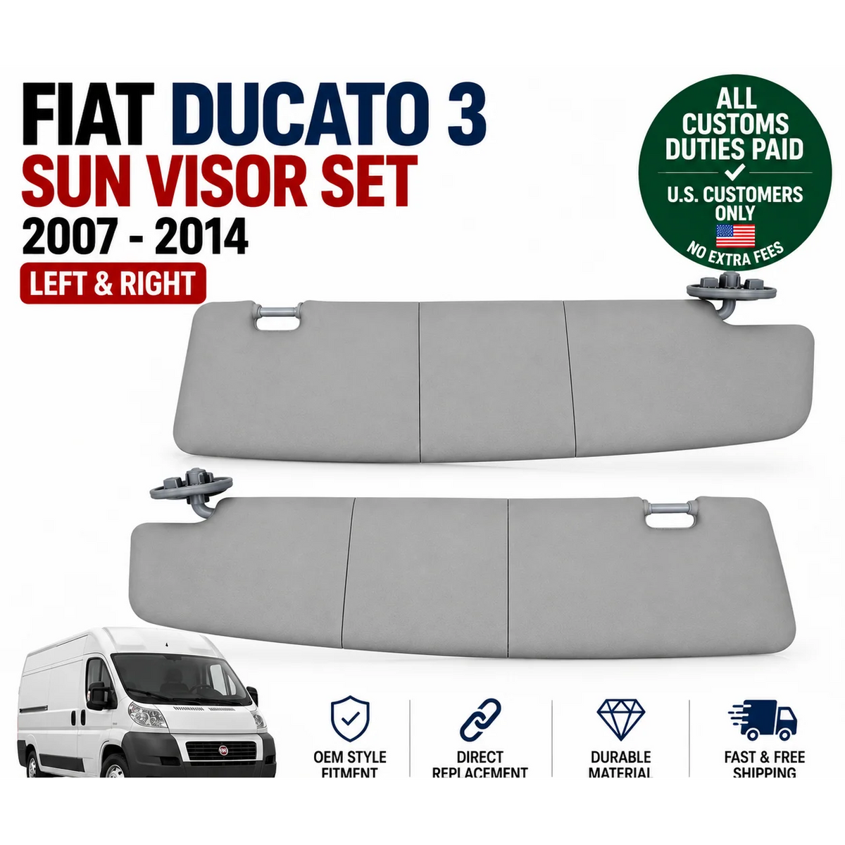 Sun Visor Set for Fiat Ducato 3 Type 250 2007-2014 Left & Right Grey