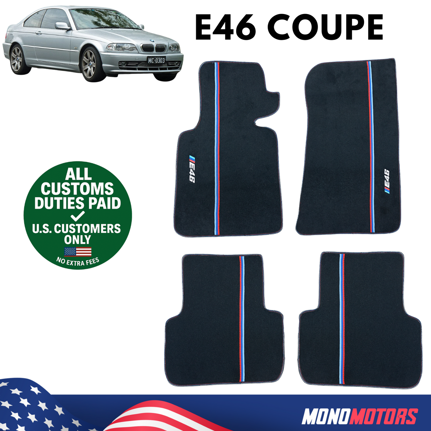 Carpet Floor Mat Set for BMW E46 Coupe M Sport Style 1999-2006 4pcs