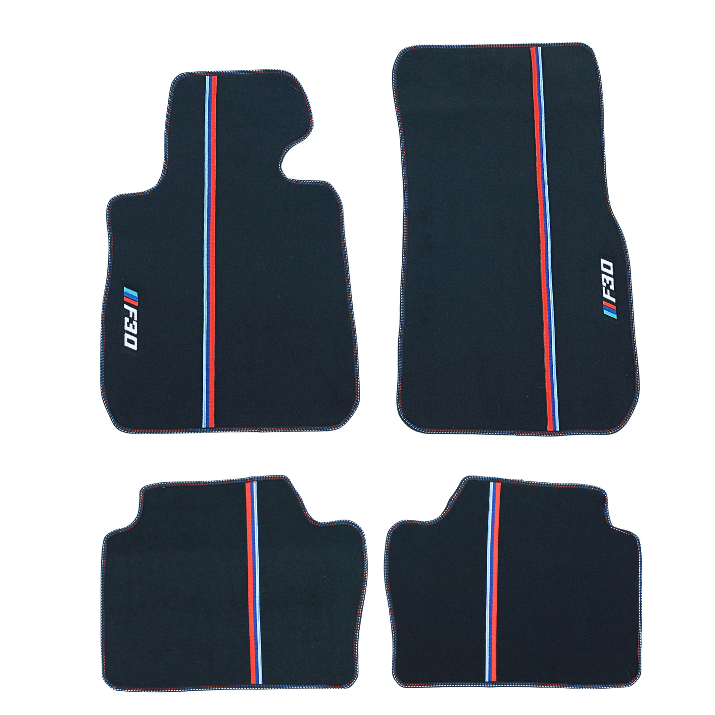 Black Floor Mats Set for BMW F30 3 Series M Sport Color Stitching