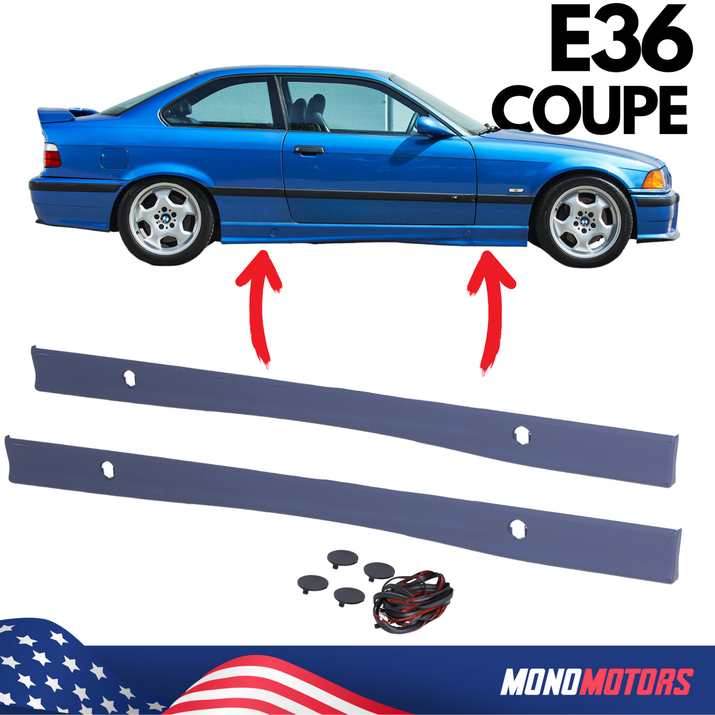 BMW E36 Coupe M3 Style Twist Side Skirts Left Right Rocker Panels Kit
