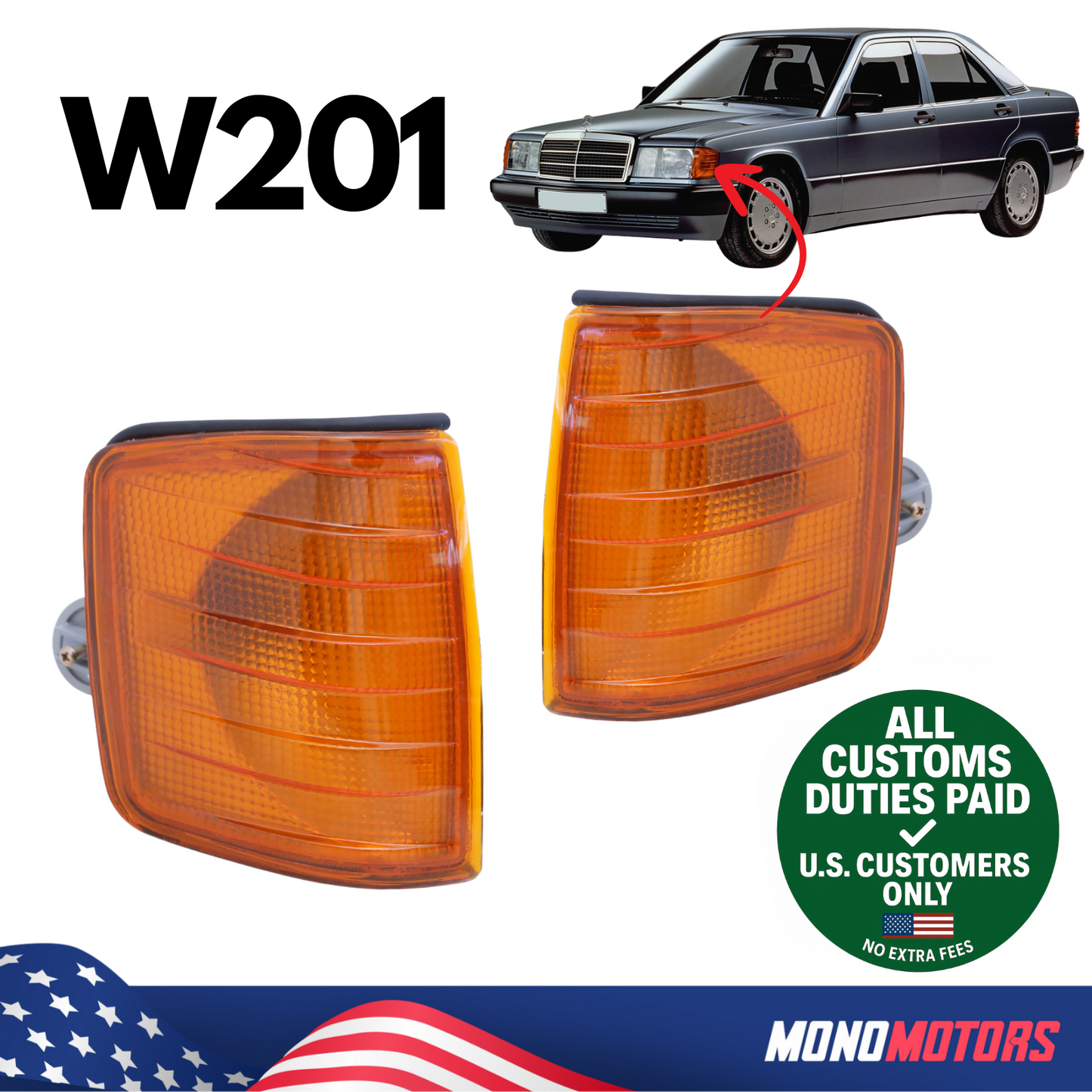 Turn Signal Assembly Yellow Left Right for W201 1982–1993 2018260143 2018260043
