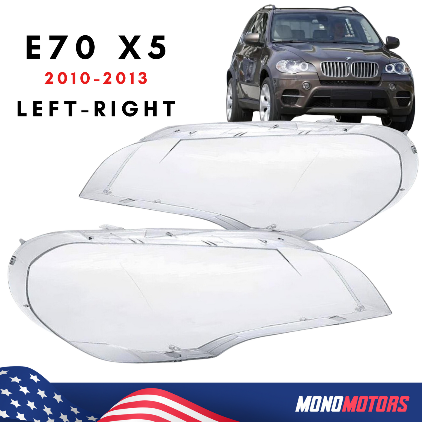 Pair Headlight Cover for BMW E70 X5 Lci 2010-13 Plastic Transparent Cover Clean