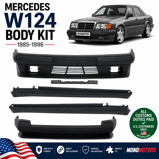 Body Kit for W124 Style Front Rear Bumper Side Skirts Trims Plate Holder