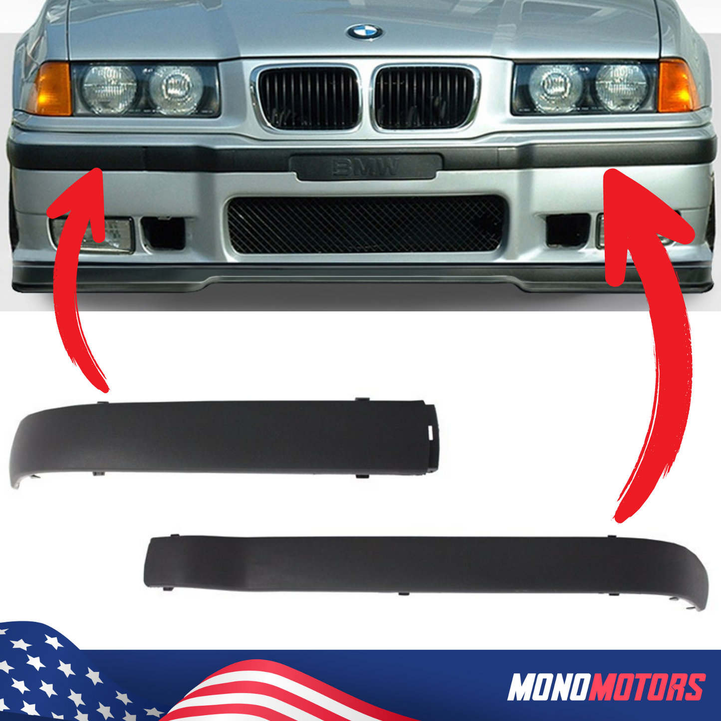BMW E36 3 Series M-tech M3 Bumper Trim Moulding Strip Left- Right 2 Pcs