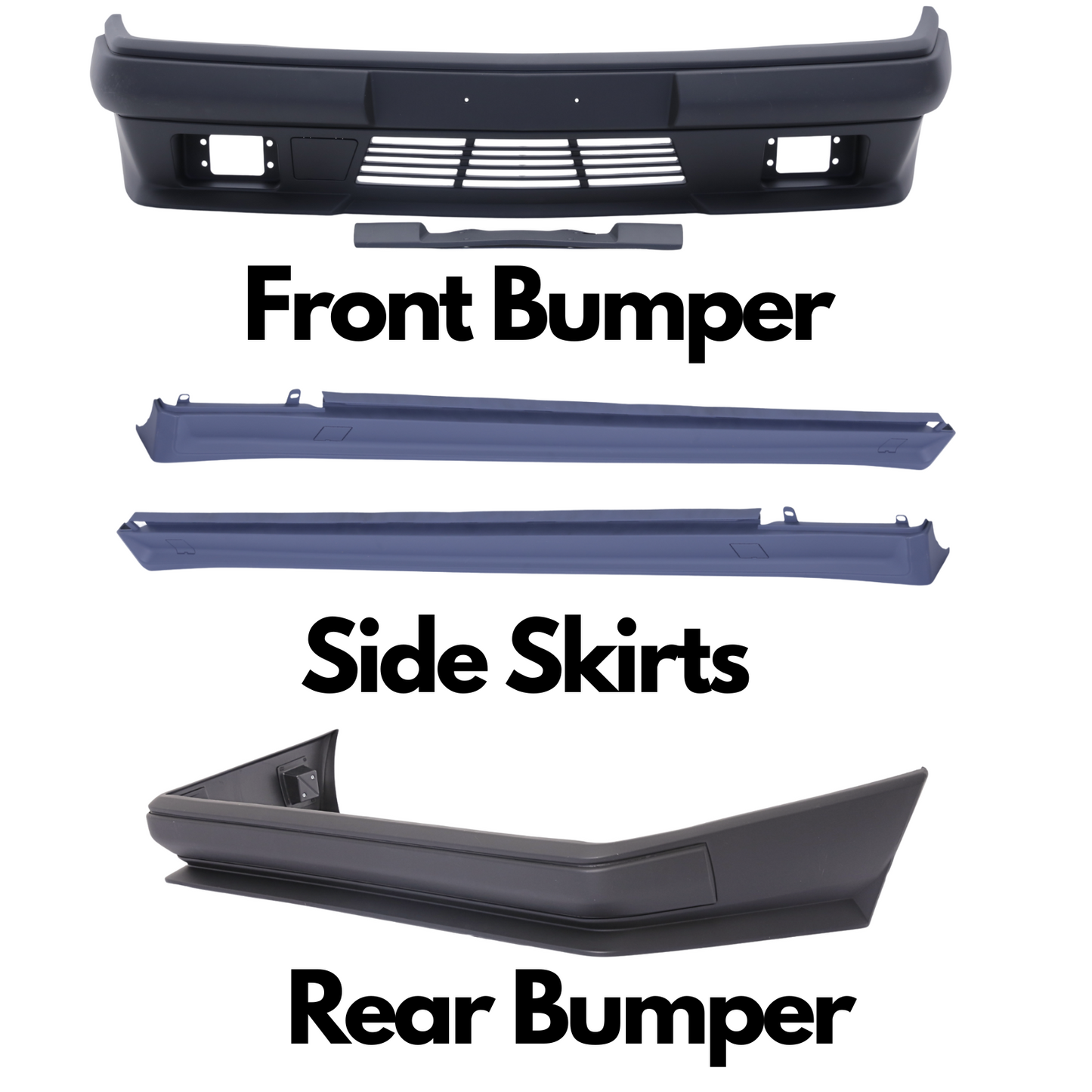 Body Kit for W124 Style Front Rear Bumper Side Skirts Trims Plate Holder