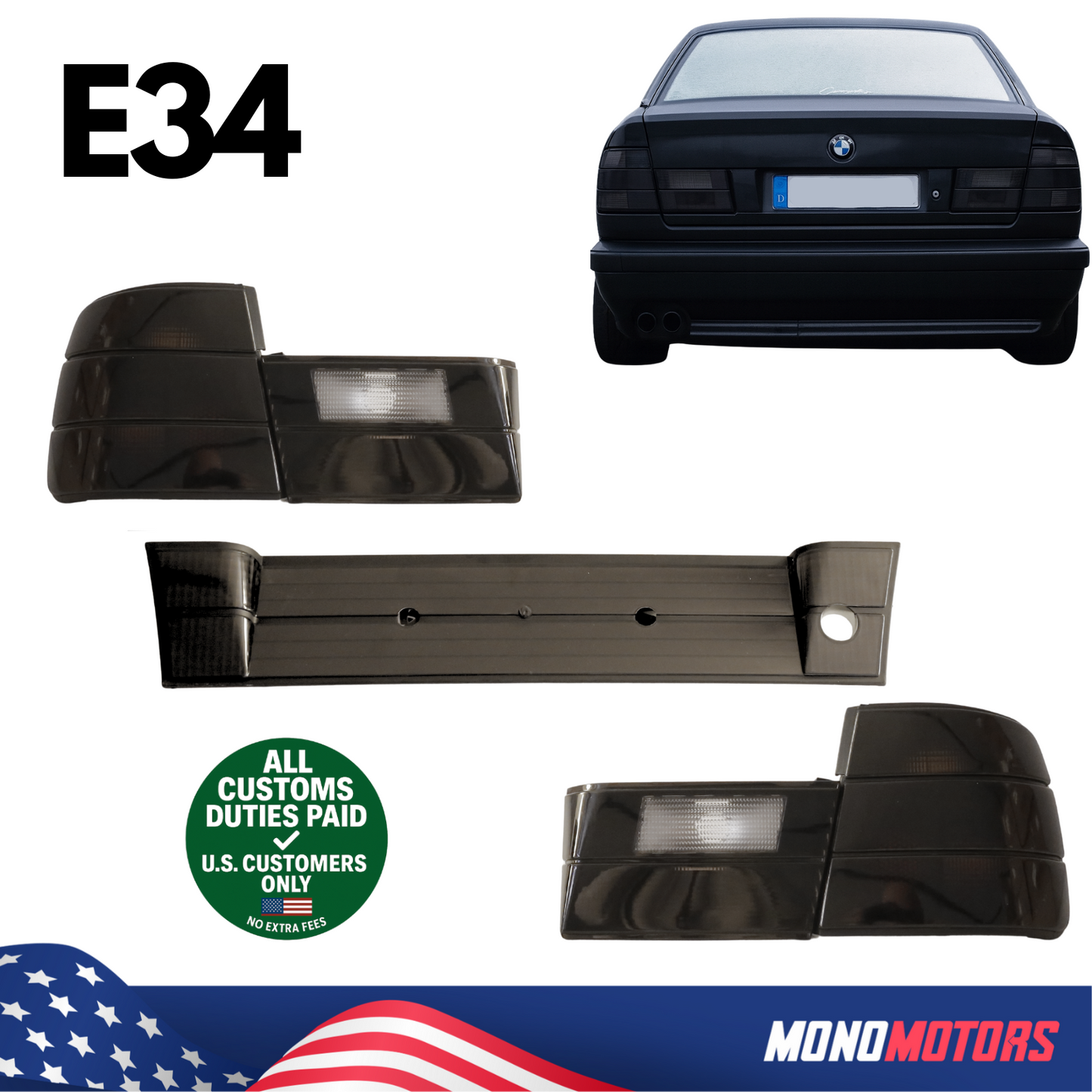 Rear Tail Light Set Left Right with Plate Holder Frame for BMW E34 1988–1996
