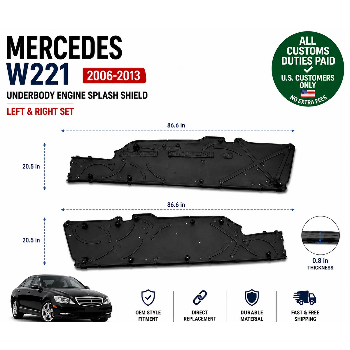 Underbody Floor Cover for Mercedes S Class W221 Splash Shield 2006-2013