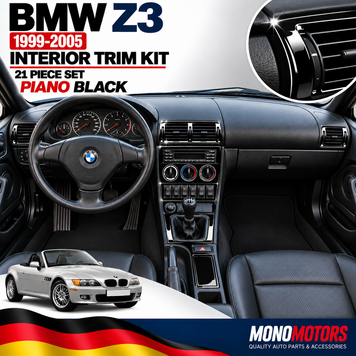 Interior Dash Trim Kit for BMW Z3 1999-2005 Piano Black 21 Pcs